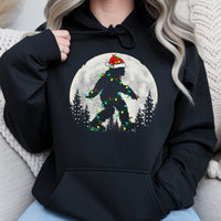 Sasquatch Santa Hat Hooded Sweatshirt, Bigfoot Christmas Hoodie, Humorous Xmas Lights Yeti Hoodie, Winter Holiday Pullover, Christmas Present