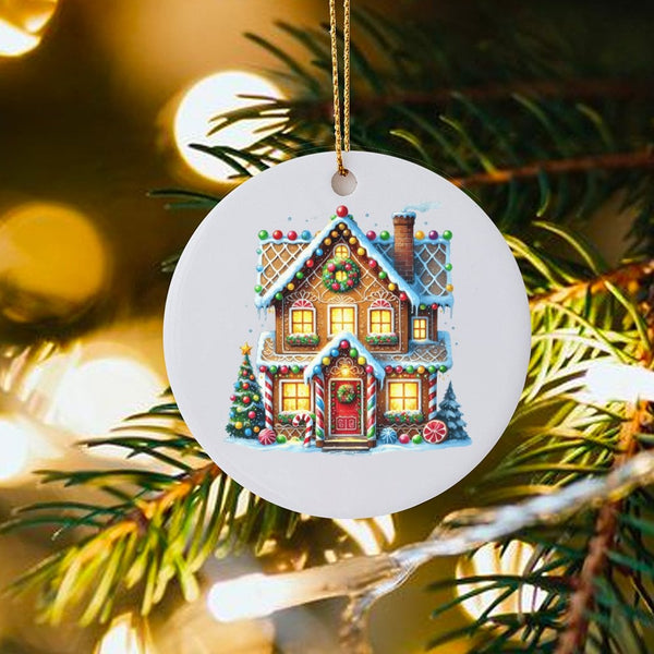 Holiday Candy Ornament, Gingerbread House Christmas Ornament, Sweet Winter Ceramic Ornament, Festive Tree Decor, Family Keeps