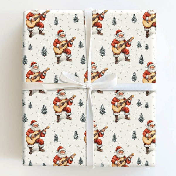 Musical Santa Claus Holiday Gift Wrap, Acoustic Guitar Santa Wrapping Paper, Musician Xmas Wrapping Paper, Festive Christmas 