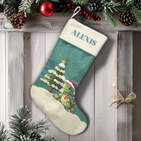 Adorable Santa Hat Tortoise Stocking, Personalized Turtle Christmas Stocking, Custom Name Holiday Stocking, Ocean Animal Kids Christmas Present