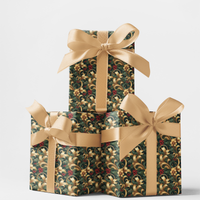Holly Berry Holiday Gift Wrap, Baroque Christmas Wrapping Paper, Vintage Festive Floral Wrapping Paper, Luxury Winter Gift Wrap Paper Roll