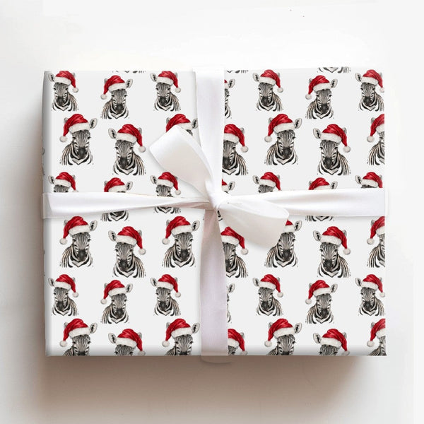 Santa Hat Zebra Gift Wrap, Zebra Christmas Wrapping Paper, Festive Safari Wrapping Paper, Holiday Animal Gift Wrap, Adorable 