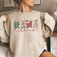 Festive Snowman Holiday Graphic Sweater, Mama Claus Sweatshirt, Adorable Christmas Mom Crewneck, Comfy Winter Wonderland Xmas Pullover