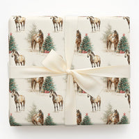 Equestrian Christmas Tree Gift Wrap, Watercolor Horse Wrapping Paper, Rustic Country Horse Wrapping Paper, Holiday Equestrian Gift Wrap