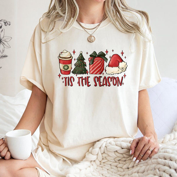 Retro Holiday Graphic Tee, Tis the Season Christmas T-Shirt, Adorable Festive Xmas Shirt, Family Holiday Apparel, Womens Chri