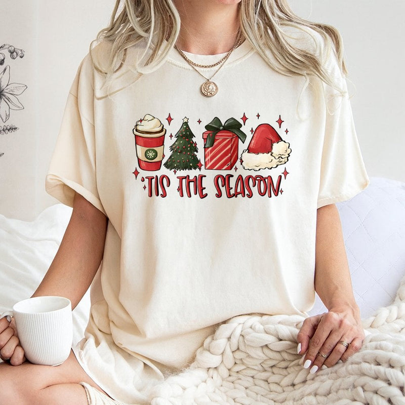 Retro Holiday Graphic Tee, Tis the Season Christmas T-Shirt, Adorable Festive Xmas Shirt, Family Holiday Apparel, Womens Christmas Present