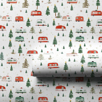 Retro Holiday Trailer Wrapping Paper, Vintage Christmas Camper Wrapping Paper, Outdoor Pine Tree Wrapping Paper