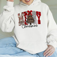 Festive Christmas Tree Sweatshirt, Merry Christmas Leopard Print Hoodie, Retro Leopard Christmas Pullover, Comfy Holiday Hooded Sweater
