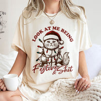 Humorous Cat Christmas T-Shirt, Grumpy Santa Kitten Shirt, Holiday Lights Cat Tee, Sarcastic Kitten Graphic Shirt, Cat Lover Xmas Present