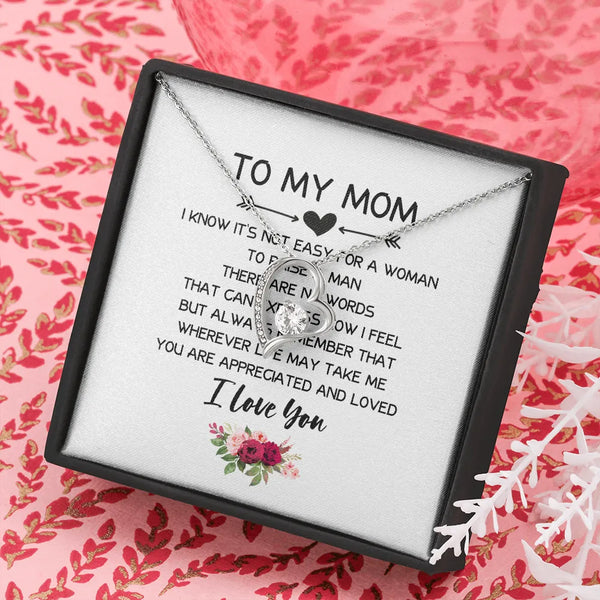 Forever Love CZ Heart Pendant, To My Mom Heart Necklace, Mother's Day Heart Necklace for Mom, Birthday Christmas Jewelry Pres
