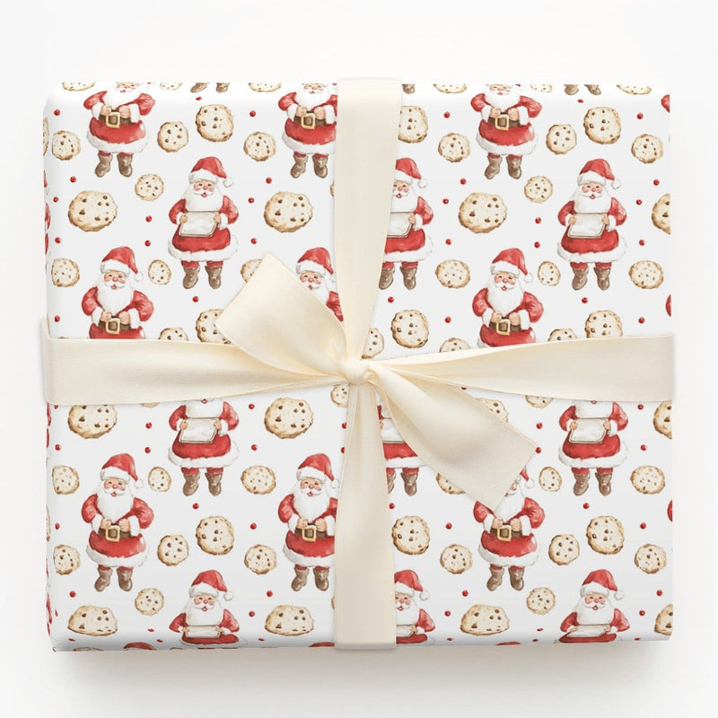 Chocolate Chip Cookie Santa Wrapping Paper, Santa and Cookies Wrapping Paper, Christmas Holiday Wrapping Paper, Festive Gift Wrap Roll