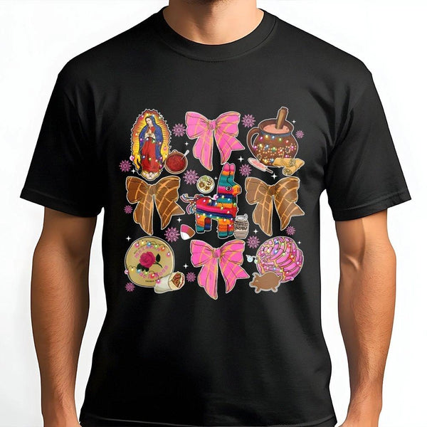 Piñata and Pan Dulce Holiday Graphic Tee, Mexican Christmas T-Shirt, Coquette Latina Festive Shirt, Feliz Navidad Cultural Fo