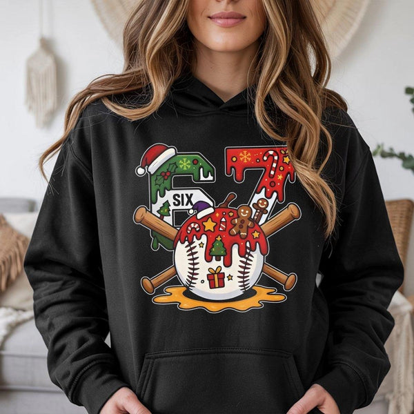 Santa Hat Baseball Player Hoodie, Number 67 Baseball Christmas Hoodie, Festive Holiday Sports Hoodie, Baseball Fan Hooded Swe
