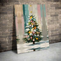 Whimsical Holiday Ornaments Print, Pastel Christmas Tree Canvas Wall Art, Festive Seasonal Digital Download, Winter Wonderland Home Decor