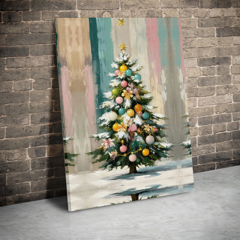Whimsical Painted Holiday Canvas, Pastel Christmas Tree Canvas, Colorful Xmas Tree Canvas, Festive Seasonal Home Decor, Winter Holiday Present