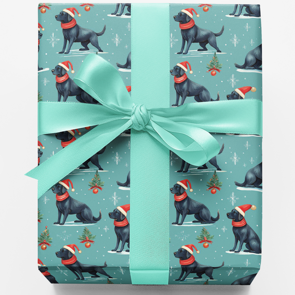 Festive Santa Dog Gift Wrap Roll, Black Labrador Christmas Wrapping Paper, Holiday Dog Lover Wrapping Paper, Puppy Christmas 