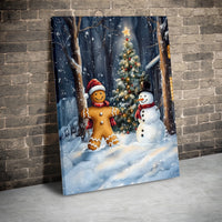 Holiday Watercolor Canvas Print, Gingerbread Man and Snowman Canvas Wall Art, Adorable Christmas Kitchen Wall Decor, Festive Winter Home Present