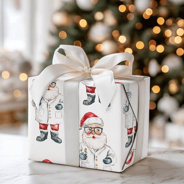 Medical Worker Gift Wrap, Doctor Santa Wrapping Paper, Lab Coat Nurse Christmas Wrapping Paper, Healthcare Hero Holiday Wrapp