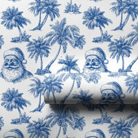 Coastal Blue Toile Christmas Gift Wrap, Tropical Santa Wrapping Paper, Beach Holiday Present Paper, Coastal Christmas Wrapping Paper Roll