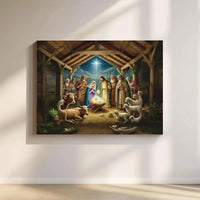 Christmas Manger Bethlehem Star Oil Painting Canvas Art, Holy Nativity Scene Canvas, Christian Religious Print, Xmas Home Wall Decor