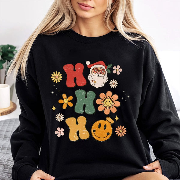 Ho Ho Ho Santa Graphic Crewneck, Retro Christmas Sweatshirt, Vintage Holiday Aesthetic Pullover, Adorable Teacher Xmas Sweate