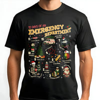 Humorous ER Nurse Christmas Tee, 12 Days of Emergency Department T-Shirt, Medical Staff Holiday Graphic Shirt, Hospital Doctor Present