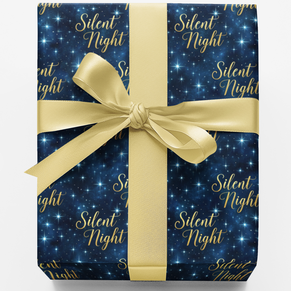 Midnight Blue Christmas Gift Wrap, O Holy Night Wrapping Paper, Gold Star Holiday Paper, Christian Xmas Gift Wrap, Winter Wra