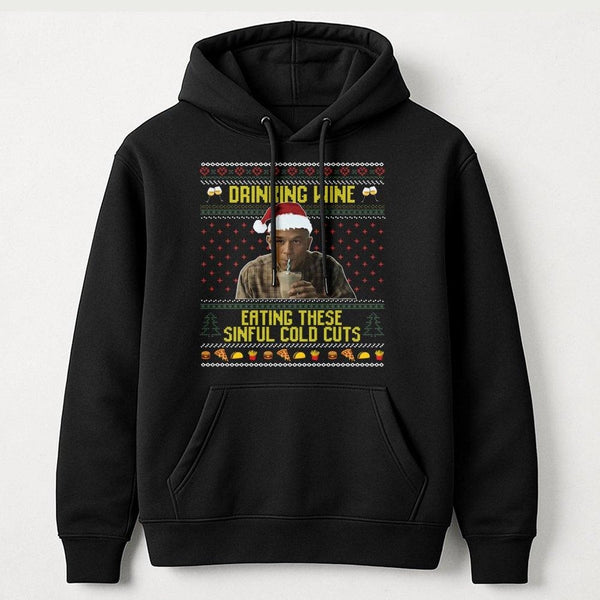 Ugly Christmas Sweater True Crime Hoodie, Sinful Cold Cuts Hoodie, Humorous Mystery Graphic Sweatshirt, Holiday Season Fan Pu