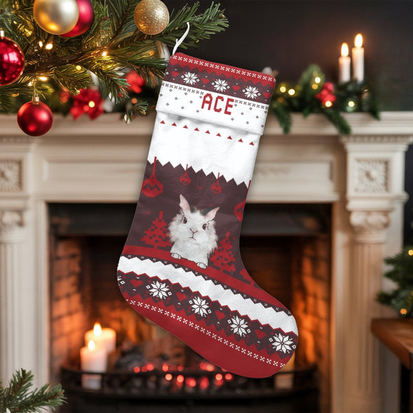 Personalized Animal Holiday Stocking, Bunny Rabbit Christmas Stocking, Custom Name Christmas Stocking, Adorable Bunny Lover C