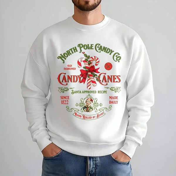 Retro Candy Cane Christmas Sweater, North Pole Candy Co Sweatshirt, Vintage Candy Cane Crewneck, Festive Holiday Candy Cane S