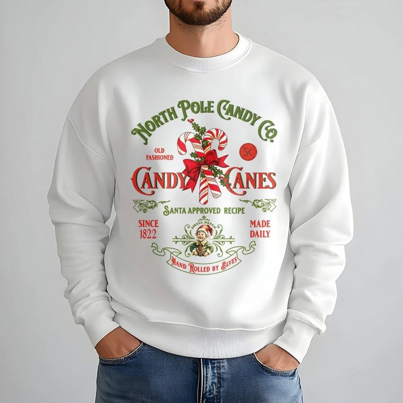 Retro Candy Cane Christmas Sweater, North Pole Candy Co Sweatshirt, Vintage Candy Cane Crewneck, Festive Holiday Candy Cane Sweatshirt