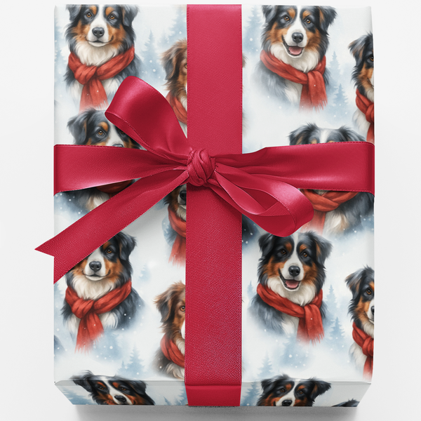 Aussie Dog Holiday Gift Wrap, Australian Shepherd Christmas Wrapping Paper, Festive Puppy Wrapping Paper, Dog Lover Present P