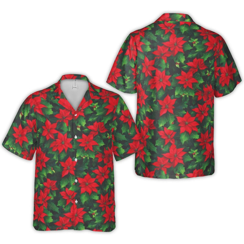 Festive Floral Holiday Aloha Shirt, Christmas Poinsettia Hawaiian Shirt, Ugly Christmas Party Button Up, Tropical Xmas Shirt, Present for Men