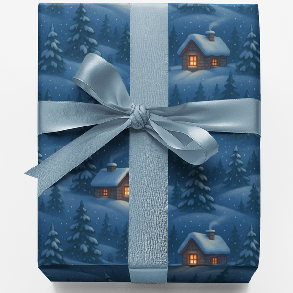 Snowy Forest Gift Wrap, Winter Cabin Wrapping Paper, Christmas Cabin Wrapping Paper, Holiday Gift Wrap Paper, Winter Present 