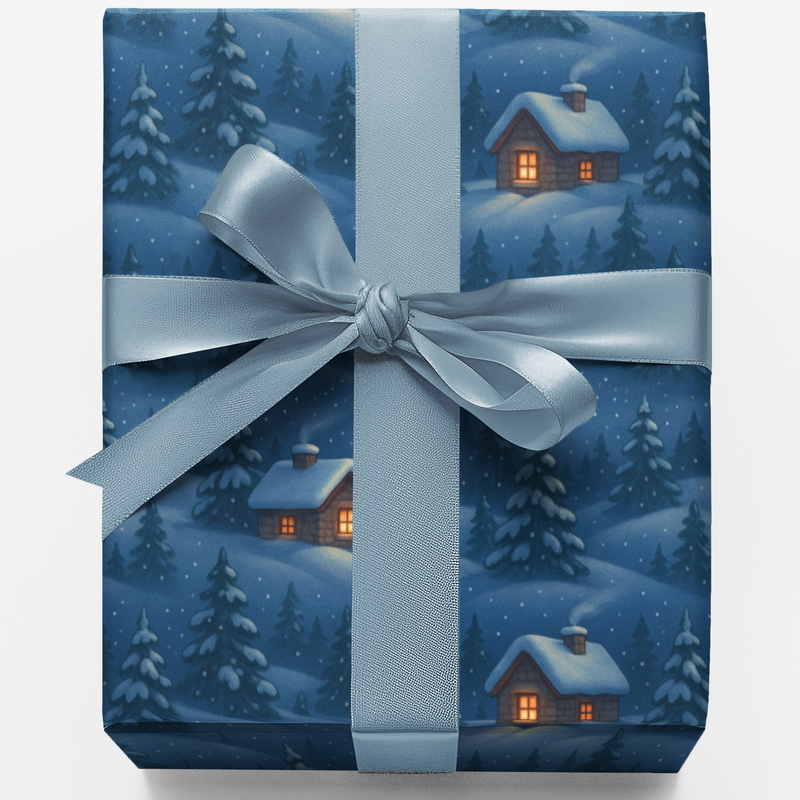 Snowy Forest Gift Wrap, Winter Cabin Wrapping Paper, Christmas Cabin Wrapping Paper, Holiday Gift Wrap Paper, Winter Present Wrap