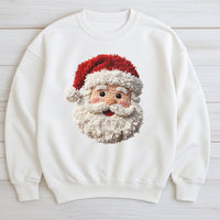 Faux Yarn Santa Sweatshirt, Punch Needle Santa Sweatshirt, Retro Vintage Christmas Sweatshirt, Comfy Holiday Crewneck, Winter Santa Present