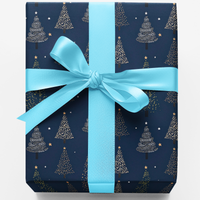 Winter Holiday Gift Wrap, Navy Blue Christmas Tree Wrapping Paper, Elegant Pine Tree Wrapping Paper, Festive Christmas Present Wrap Roll