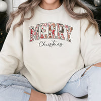 Retro Holiday Pattern Lettering Crewneck, Merry Christmas Sweatshirt, Vintage Festive Xmas Pullover, Comfy Family Matching Holiday Sweater
