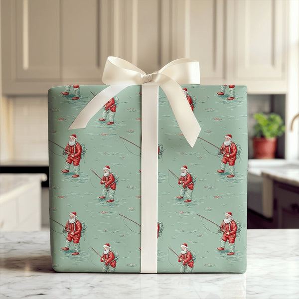 Angler Santa Gift Wrap, Fishing Santa Christmas Wrapping Paper, Humorous Fisherman Wrapping Paper, Outdoorsy Holiday Gift Wra