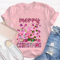 Festive Holiday Graphic T-Shirt, Pink Tree Christmas Teacher Shirt, Adorable Teacher Christmas Tee, Winter School Vacation Teacher Present