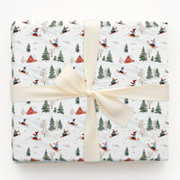 Sledding Kids Holiday Gift Wrap, Winter Skiing Christmas Wrapping Paper, Whimsical Snow Day Gift Wrapping Paper, Rustic Winter Present Paper