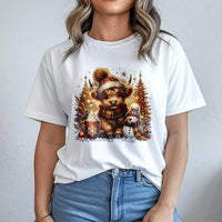 Comfy Winter Holiday Graphic Tee, Highland Cow Christmas T-Shirt, Adorable Farm Animal Holiday Shirt, Festive Cow Lover T-Shirt, Christmas Present