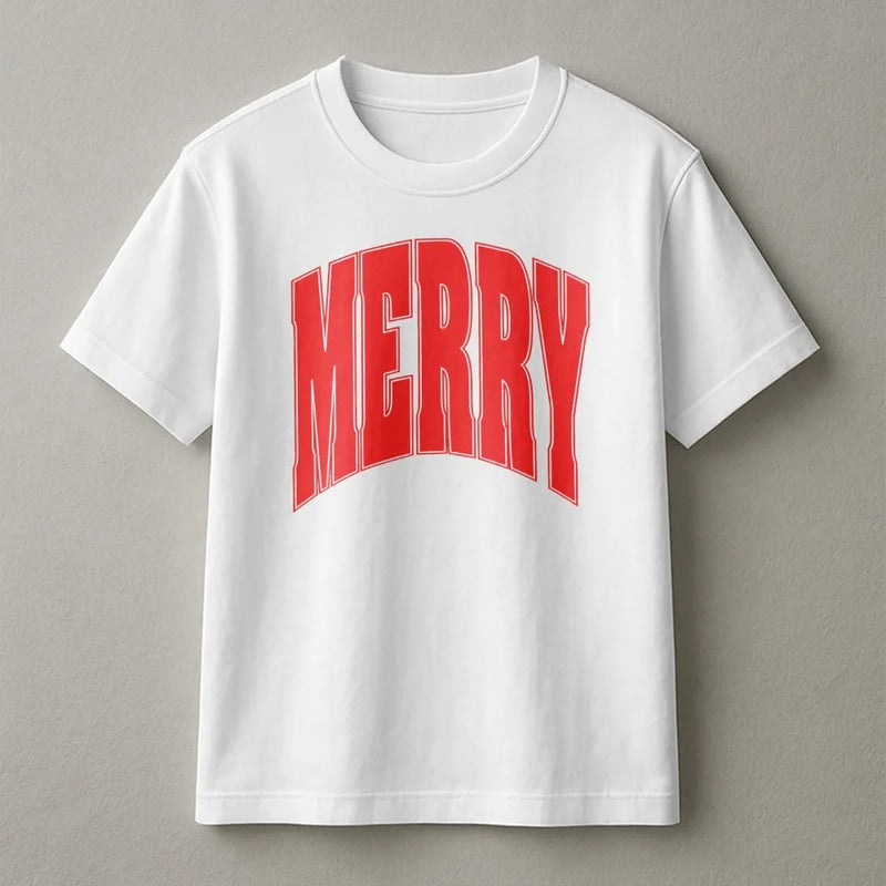 Retro Varsity Arch Shirt, Merry Christmas T-Shirt, Holiday Graphic Tee, Vintage Christmas Aesthetic T-Shirt, Festive Xmas Present for Men Women