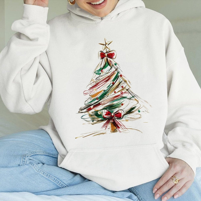 Watercolor Holiday Hoodie, Christmas Tree Hoodie, Abstract Tree Hoodie, Coquette Aesthetic Graphic Hoodie, Comfy Xmas Pullover Sweatshirt