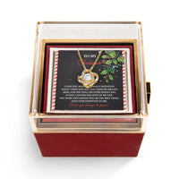 Rotating Rose Box Wife Jewelry, Soulmate Christmas Love Knot Necklace, CZ Crystal Love Knot Pendant, Holiday Anniversary Present for Her
