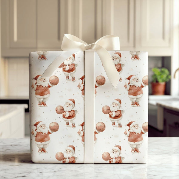 Dribbling Santa Claus Gift Wrap, Basketball Santa Wrapping Paper, Sports Christmas Present Paper, Holiday Basketball Fan Gift