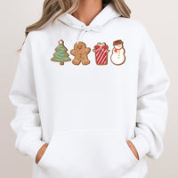 Adorable Holiday Cookie Graphic Hoodie, Christmas Gingerbread Hoodie, Festive Gingerbread Man Hooded Sweatshirt, Comfy Winter Pullover Hoodie