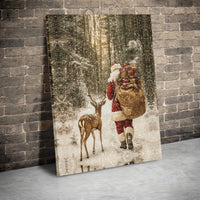 Snowy Winter Forest Canvas Print, Santa Claus and Reindeer Canvas Wall Art, Vintage Holiday Canvas Decor, Christmas Wall Art, Festive Present