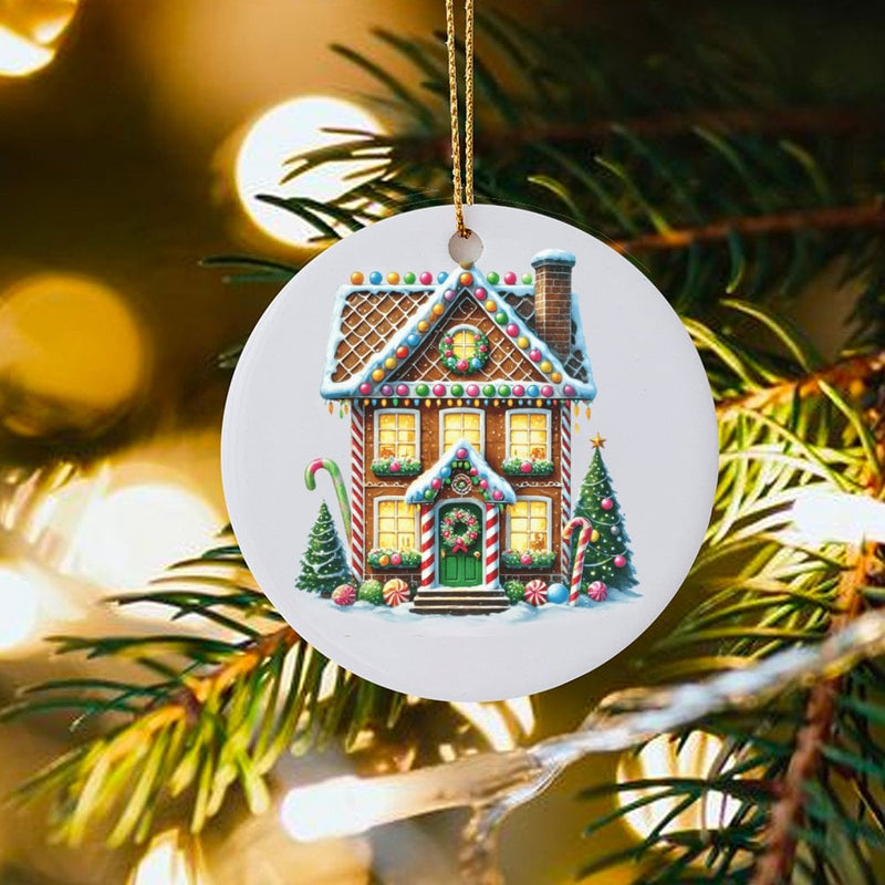 Candy Cane Christmas Ornament, Gingerbread House Ceramic Ornament, Festive Holiday Tree Ornament, Adorable Winter Keepsake, Family Xmas Present