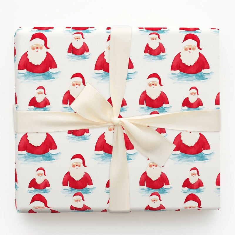 Coastal Christmas Gift Wrap, Swimming Santa Wrapping Paper, Watercolor Santa Wrapping Paper, Holiday Gift Wrap, Fun Beach Xmas Wrap